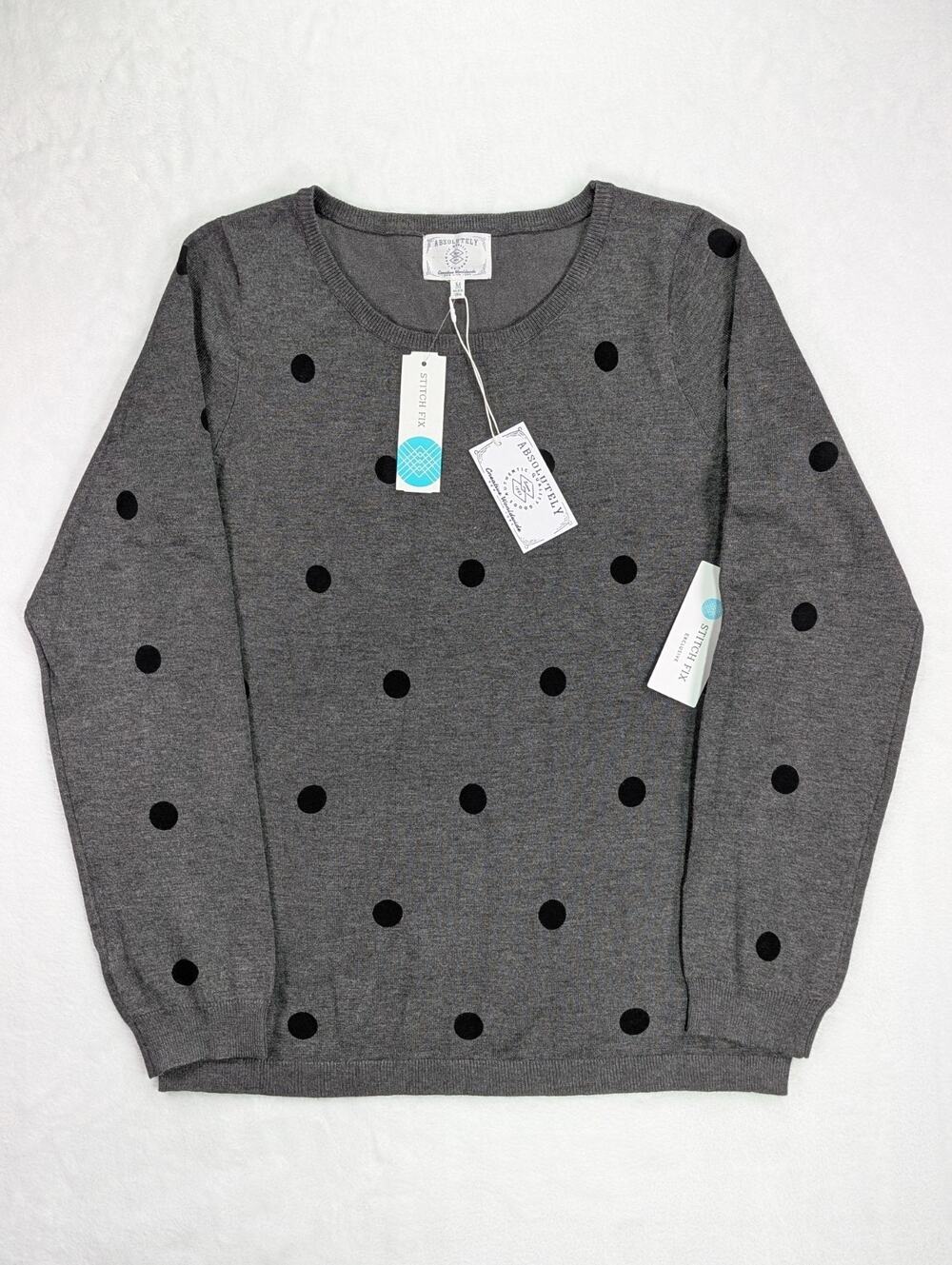 Absolutely Creative Markle Grey Black Polka Dot Crewneck Pullover Sweater M